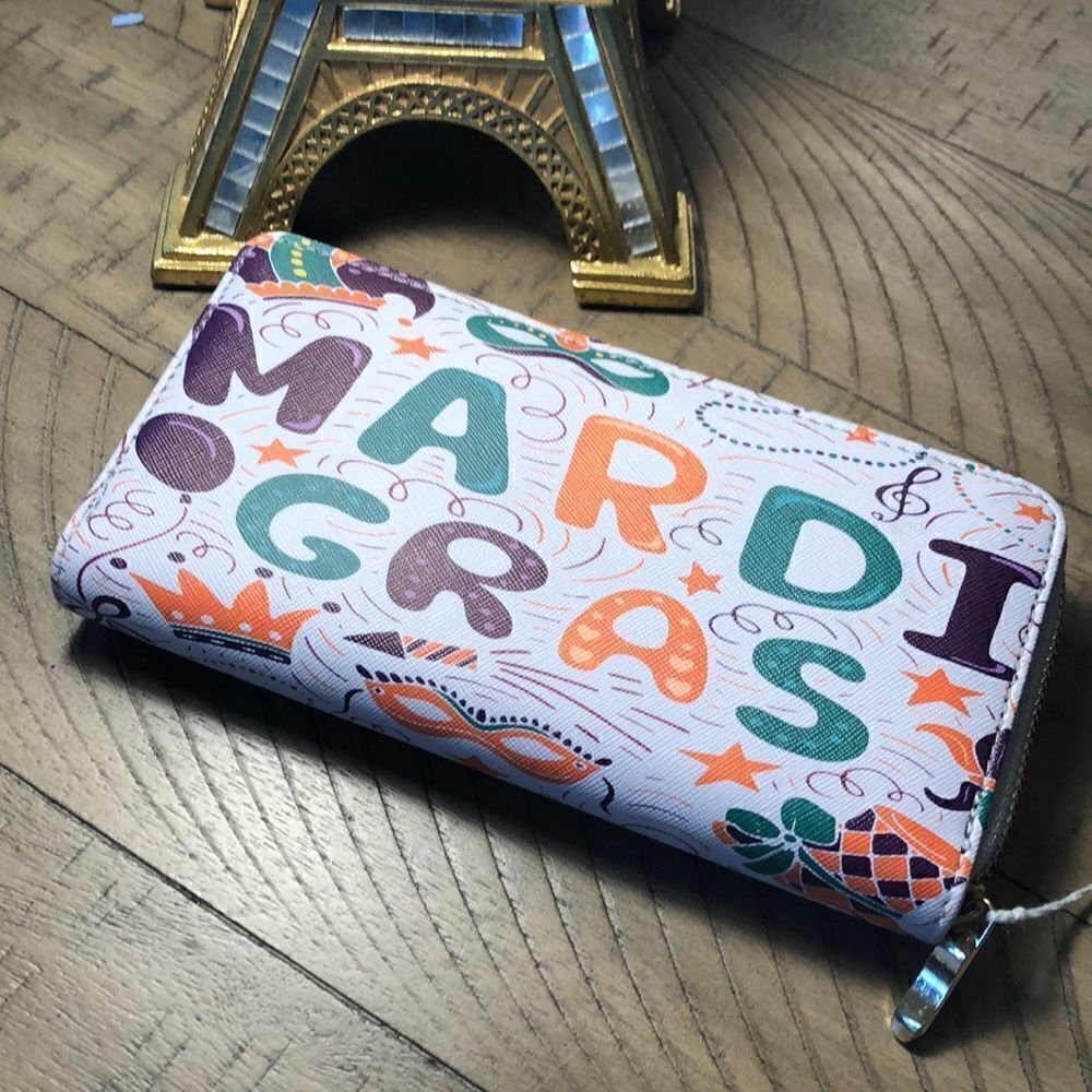 NWT Marci Gras Security Zip Vegan Wallet. Let the Good Times Roll….everyday